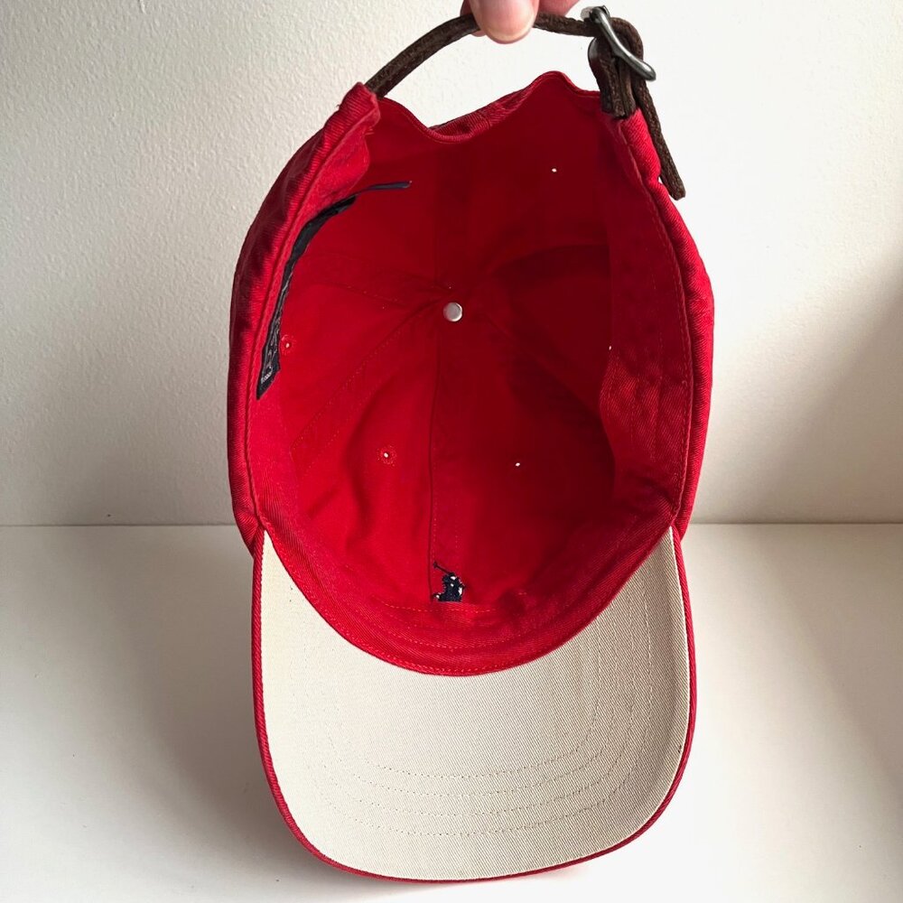 Vintage Polo Ralph Lauren Cotton Chino Ball Cap in Red/Blue with Leather Strap - Picture 7 of 8